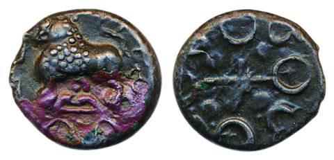 Satavahanas, Satakarni, Copper, Junnar-lion type, an ornate lion standing to left facing a