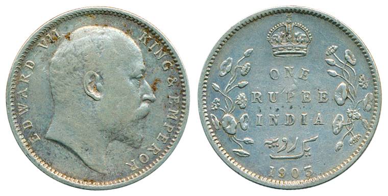Edward VII, Silver, Rupee, 1903, Calcutta mint, Error with Wrong Urdu and 3 dots. Very Fin