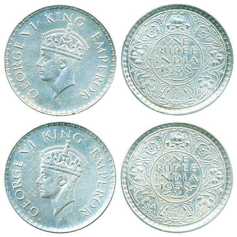 George VI, Silver, Rupee, 1938, Bombay Mint and Calcutta Mint, Extra Fine+, 2 coins, Scarc