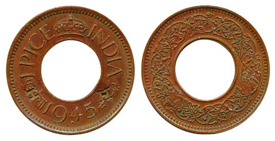 George VI, Copper, 1 Pice, 1945, Bombay mint, diamond dot. Counter-struck H twice, probabl
