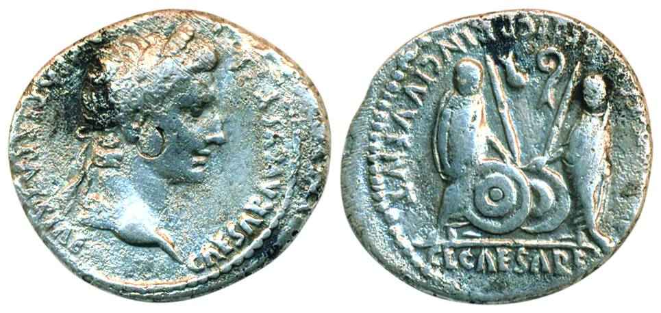 Romans, Augustus, Silver, Denarius. Danube Celts, CAESAR AVGVSTVS DIVI F PATER PATRAE Laur