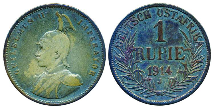 German East Africa, Guilelmus II, Silver, Rupee 1914J, Extra Fine, ExtremelyFine scarce.