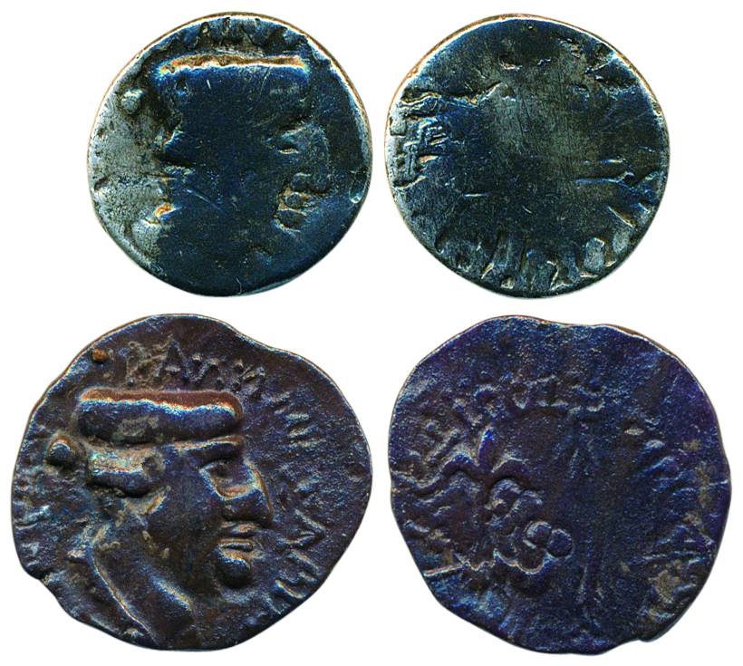 Western Kshatrapas, Nahapana, Silver (2), Dramma, portrait type with Greek legend around o