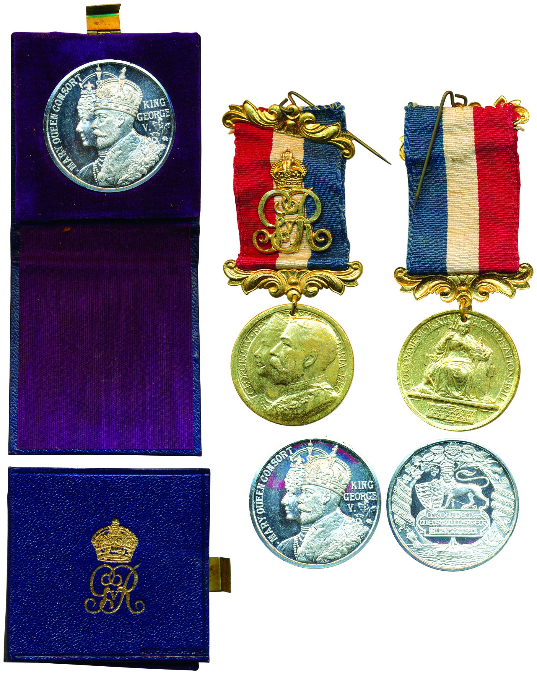George V, Silver (2), Coronation medal with the conjoined portraits of the King and Queen 