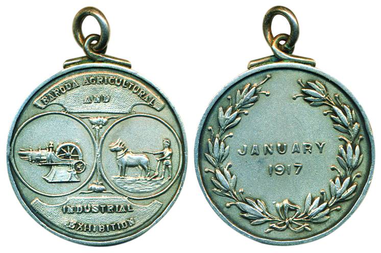 Baroda Medal, Silver, Baroda Agricultural and Industrial Exhibition, scenes of agriculture