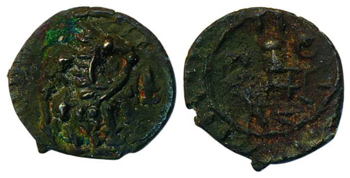 Pallavas, Copper, 1.19 g, a horse facing right on obv, an animal on rev. About Extremely F