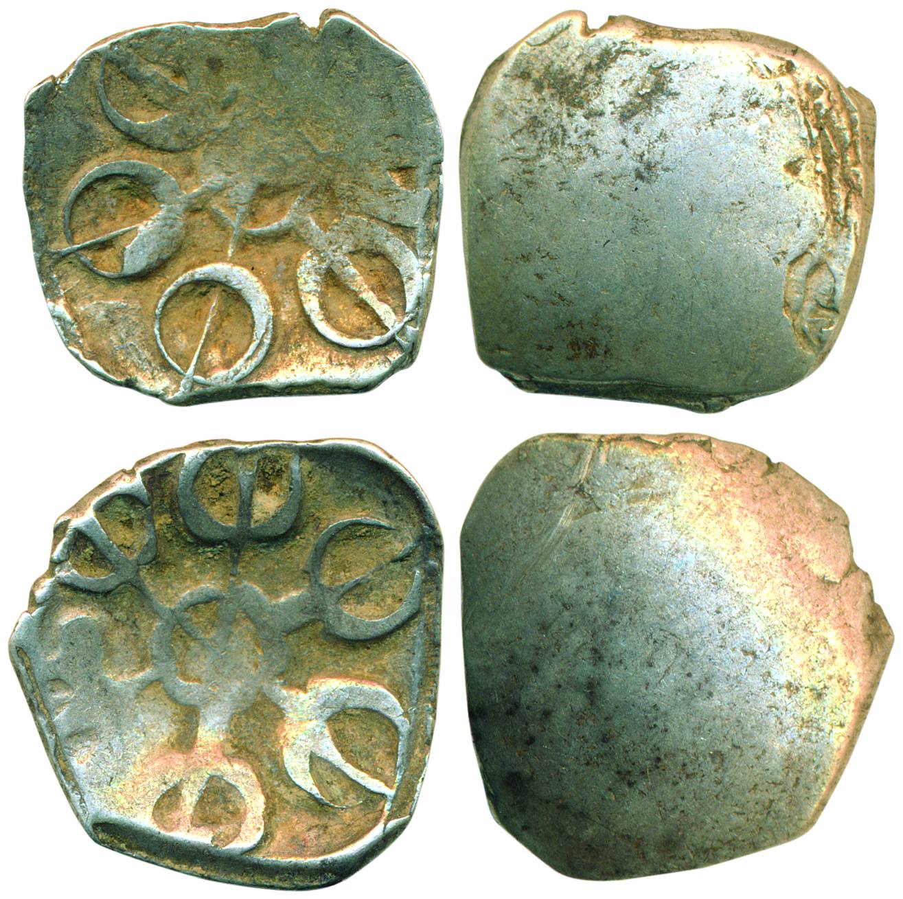 Punch Marked, Gandhara Janapada, Silver Shana (2), single six armed symbol on obv., unifac