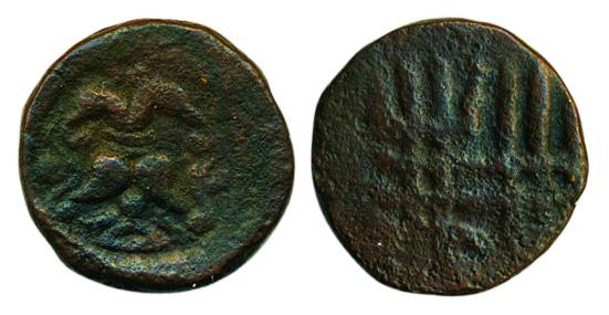 Vijayanagar Feudatory, Copper, Gandabherunda on obv, crude Arabic legend with long strokes