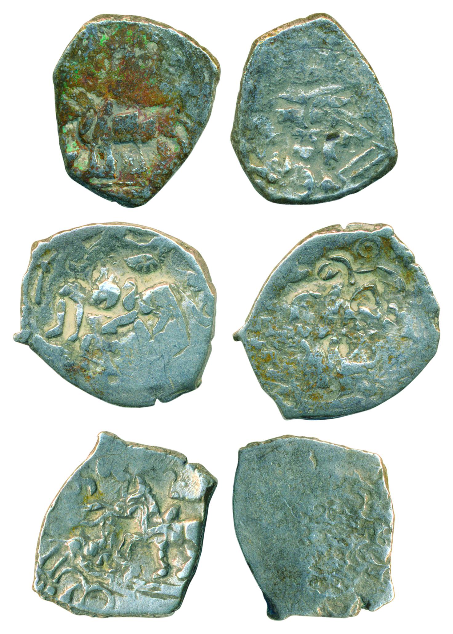 Punch-Marked Coins, Surashtra Janpada, 5th Century BC, Silver (3), ¼ Karshapana, multiple 