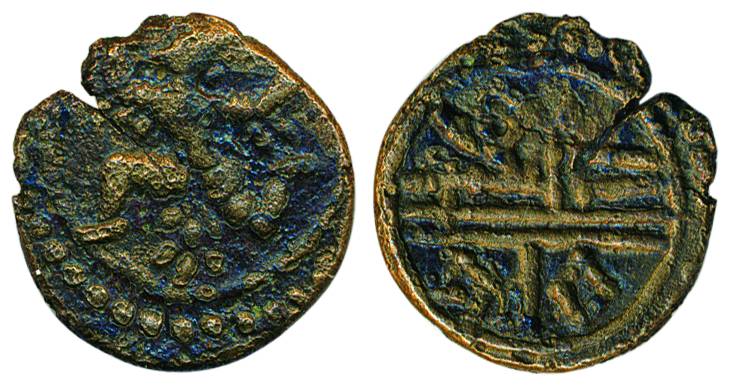 Venad Cheras, Copper, 4 Cash, Obv , Running garuda, rev shree Padmanabha reclining on Anan