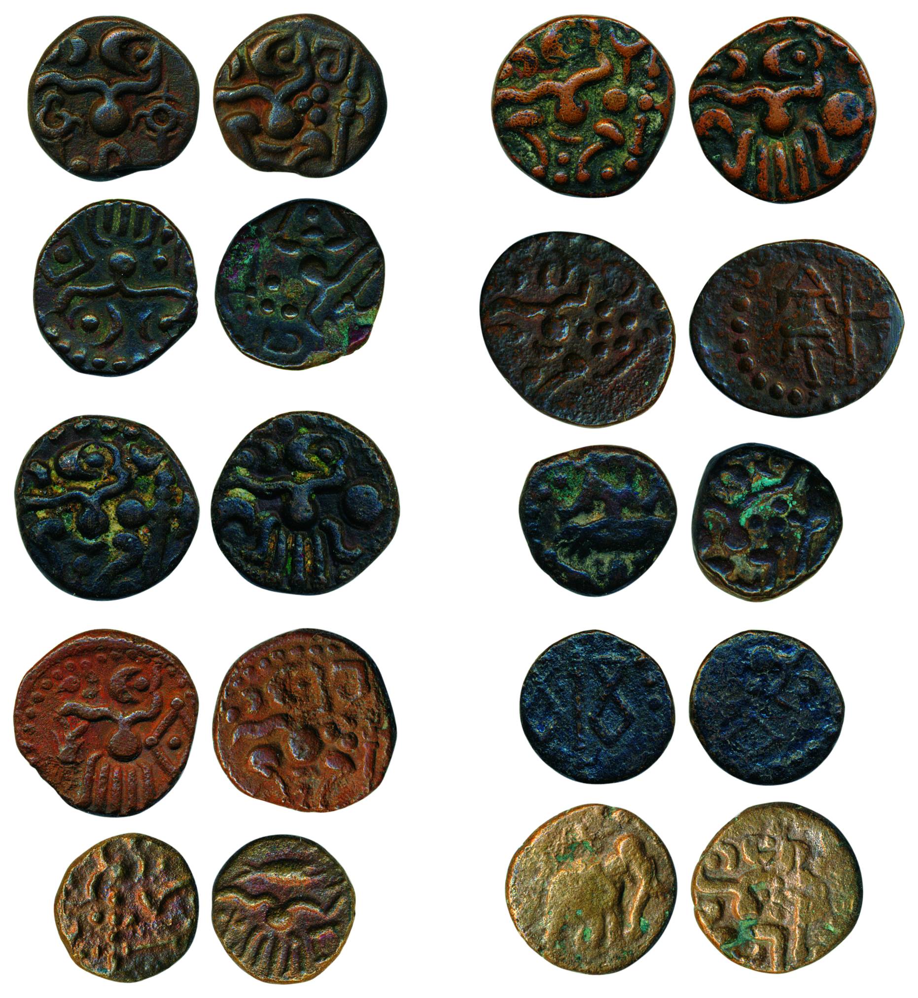 Venad Cheras, Copper (10), collection of all different varities of Battle Axe coins. The e