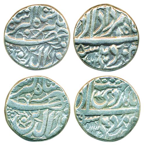 Jahangir, Silver (2), Rupee, Delhi mint, Nur ud din type, Amardad and Ardibihisht Months. 