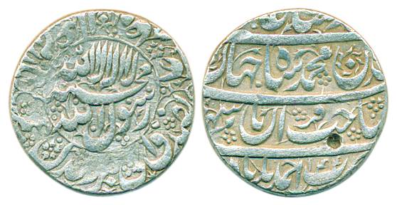 Shah Jahan, Silver, Rupee, Ahmedabad mint, circular-area on obv, four-lines on rev, mint n