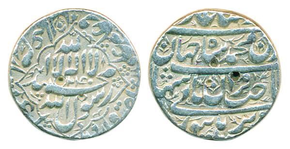 Shah Jahan, Silver, Rupee, Burhanpur mint, lozenge on obv, four lines on rev type, AH 1040
