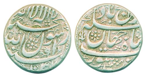 Shah Jahan, Silver Rupee, 11.44g, Surat Mint, AH 1037, Kalima type with raij at top on rev