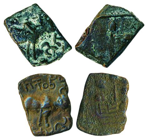 Satavahanas, Kochiputra, Copper (2), Bull to right, Obv: Brahmi Legend, Rev: Tree in raili