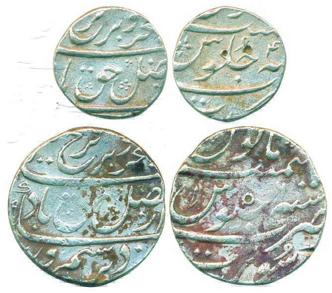 Farrukhsiyar, Silver (2) Rupee and ½ Rupee, Surat Mint RY 6 & RY 4. Cleaned, Very fine, sc