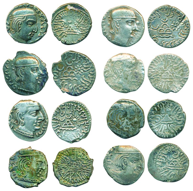 Western Kshatrapas, Silver (8) Drachma, all different Rulers, Rudrasimha Ist, Damsena, Vis