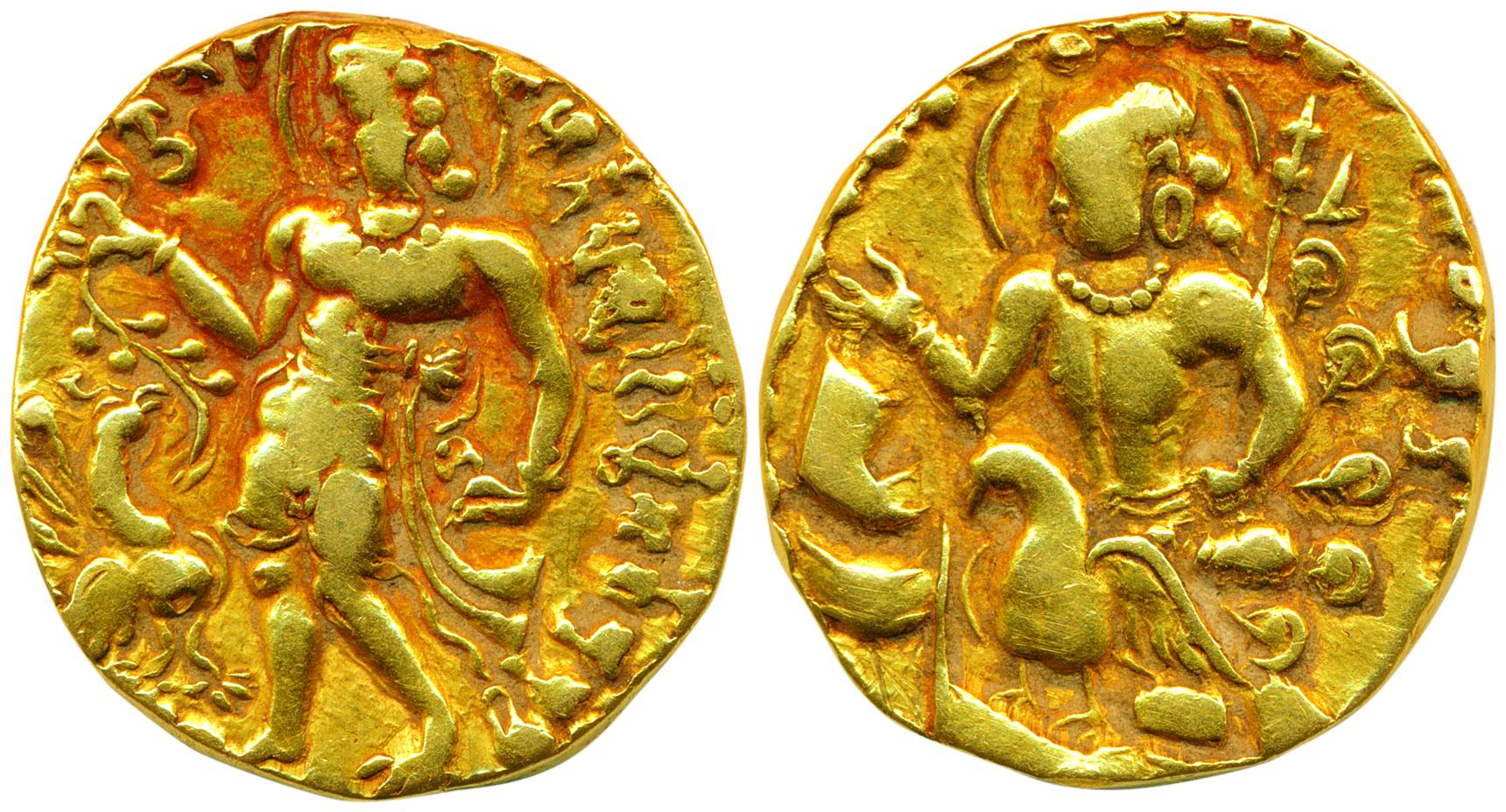 Guptas, Kumaragupta I, Gold Dinar, 8.13g, Kartikeya Type, Variety A, Kartikeya Three Quart