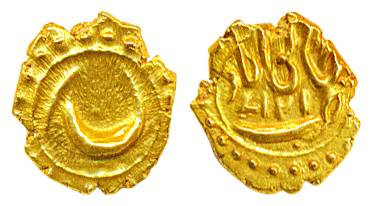 Tipu Sultan, Gold Fanam, 0.38g, Khaliqabad Mint, AH 1217 (1788), complete mint name on rev