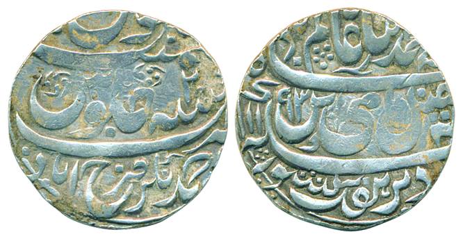 Silver Rupee, 11.35g , in the name of Shah Alam II, Ahmednagar Farukhabad Mint, AH 1193/ R