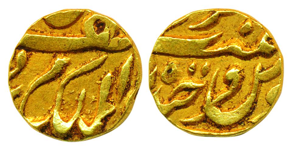 Mir Mehbub Ali Khan II, Gold 1/8 Ashrafi, 1.38g, Farkhanda Bunyad Hyderabad Mint, AH 1307 