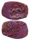 Rashtrakuta, Copper, 1.08g, Obv: Garuda with folded hand in worship mudra, Rev: unidentifi