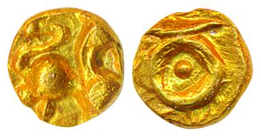 Kadambas, Gold ¼ Fanam, 0.09g, Obv: unidentified issuer with a beautiful lion to right, Re