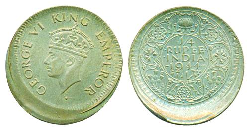 George VI, Silver ¼ Rupee, 1944, Error, Die shift from3 to 9 ‘O’ clock. Extremely fine+, r