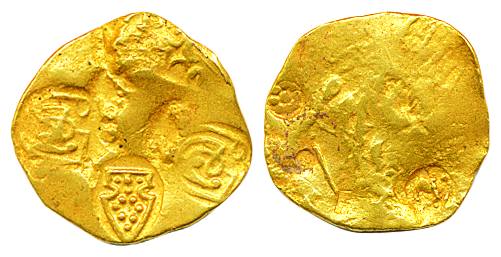 Shilaharas of Karad, Gold Padma Tanka, 3.71g, Obv: Punch-marked type, various punched incl