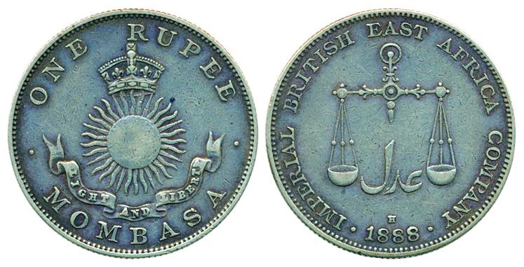 Mombasa, Silver Rupee, 1888H. Very fine, scarce.