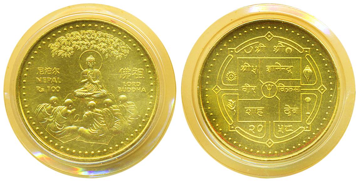 Nepal, Lord Buddha, 100 Rupees, Copper, proof 2000, Lord Buddha preaching under the Sarnat