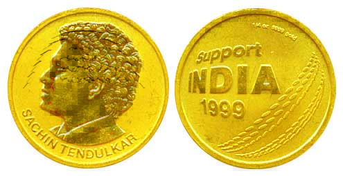Gold Token, 7.81g, (9999 Gold), Sachin Tendulkar 1999, Obv: potrait of Sachin Tendulkar, R