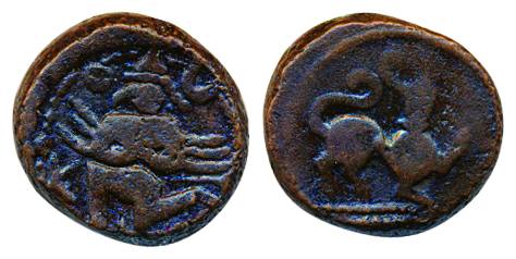 Vijaynagar Empire, Sangam Period, Copper, 9.64g, Obv: a winged Garuda kneeling to left, Re