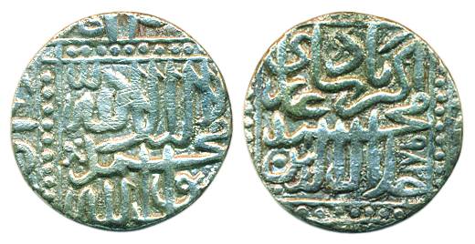 Akbar, Silver ½ Rupee, 5.44g, mint off flan, stylization that of Ahmedabad Mint, Kalima ty