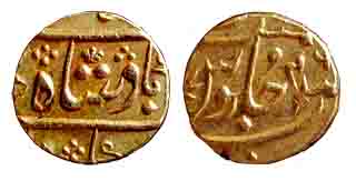 Bombay Mohur, Surat Mint, in the name of Shah Alam II, RY 46, a small crown as a mint mark