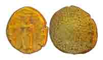 Gold, 3-Svami Pagoda, Standing Tirupati Balaji with two wives on either side, Granulated r