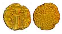 Gold, 3-Svami Pagoda, Standing Tirupati Balaji with two wives on either side, Granulated r
