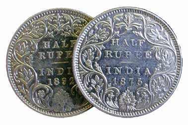 Victoria, Silver (2), ½ Rupee 1862 and 1892. Very Fine+, Scarce. 2 coins