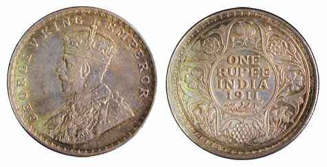 George V, Silver, Rupee, Pig Rupee of 1911. About UNC, Scarce.