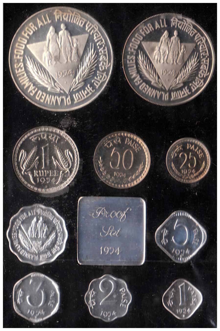 Proof Set of 1974, Bombay mint, Planned families: Food for All issues of 10 coins set type