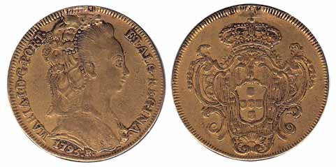 Portugal, Maria, Gold, 14.06 g, 1795 R. Ex mount, popularly known as Khursat. About Very F