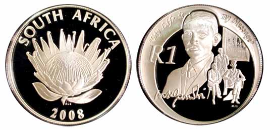 South Africa, Silver, 32.69 g, 1 Rand, Mahatma Gandhi issue of Protea Series, 2008. Proof,