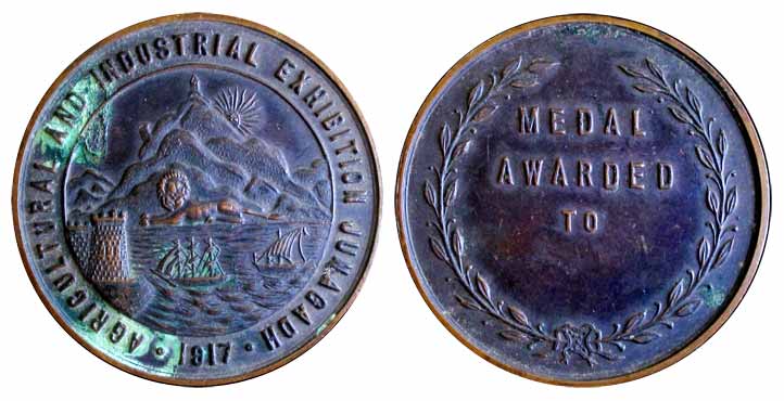 Junagadh, Bronze, Agricultural and Industrial Exhibition Medal, 1917 with the scenes of Ju