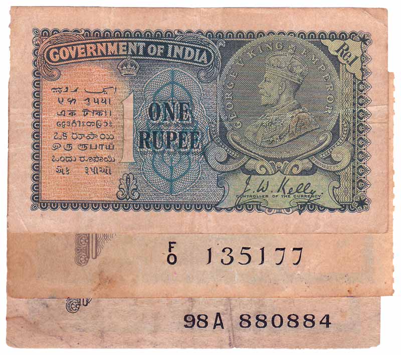 Re. 1 (9), 2nd issue of 1940 (1935 on the Coin on the Note), sign J W Kelly (Jhun# 2.1A, B