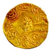 Kalachuris of Kalyana, Bijjala, AD 1156-1168, Gold, Pagoda, bold central punch depicting G