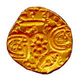 Yadavas of Devagiri, Bhillam V, Gold, Padma Tanka, usual five punches with four underneath