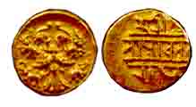 Vijayanagar&nbsp; Empire, Achyutaraya, Gold, ½ Pagoda, Ganabheranda type with the mythical
