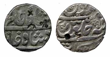Silver Rupee, Arkat Mint, in the name of Shah Alam II, RY 12, Trident as mint mark on rev 