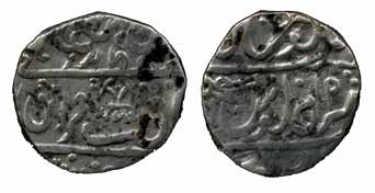 Dholpur Mint, Silver, Rupee, in the name of Muhammad Akbar II, Pistol as mint mark, AH 121